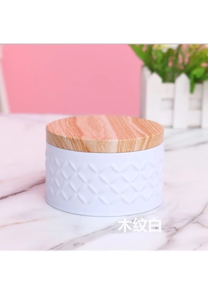 Gri Tarzı Yuvarlak Boş Demir Kutu Ahşap Tahıl Kapaklı Metal Şeker Saklama Kutusu Diy Mum Yapımı Kavanoz Kahve Çay Can Noel Bisküvi Paketi (Yurt Dışından)