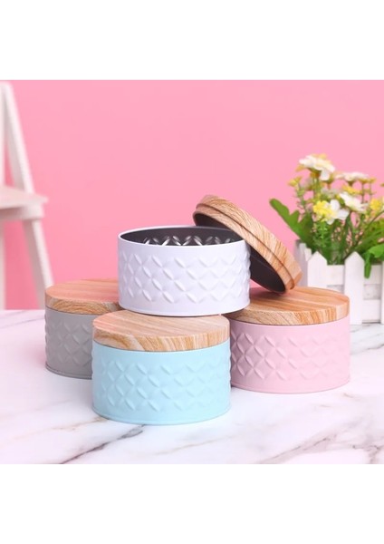 Gri Tarzı Yuvarlak Boş Demir Kutu Ahşap Tahıl Kapaklı Metal Şeker Saklama Kutusu Diy Mum Yapımı Kavanoz Kahve Çay Can Noel Bisküvi Paketi (Yurt Dışından)