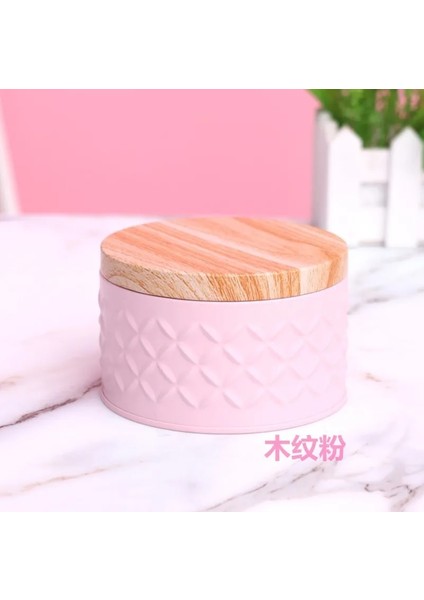 Gri Tarzı Yuvarlak Boş Demir Kutu Ahşap Tahıl Kapaklı Metal Şeker Saklama Kutusu Diy Mum Yapımı Kavanoz Kahve Çay Can Noel Bisküvi Paketi (Yurt Dışından)