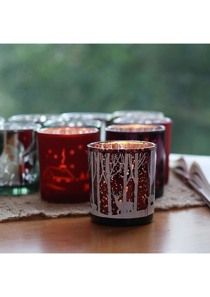 WS3897-D6 Stili Noel Elektroliz Mum Fincan Elk Gümüş Kar Tanesi Cam Mumluk Boş Cam Noel Ağacı Cam Süsler (Yurt Dışından)