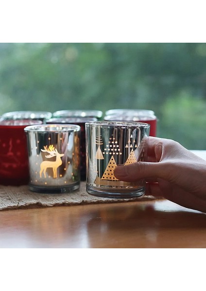 WS3897-D4 Stili Noel Elektroliz Mum Fincan Elk Gümüş Kar Tanesi Cam Mumluk Boş Cam Noel Ağacı Cam Süsler (Yurt Dışından) fırsatları