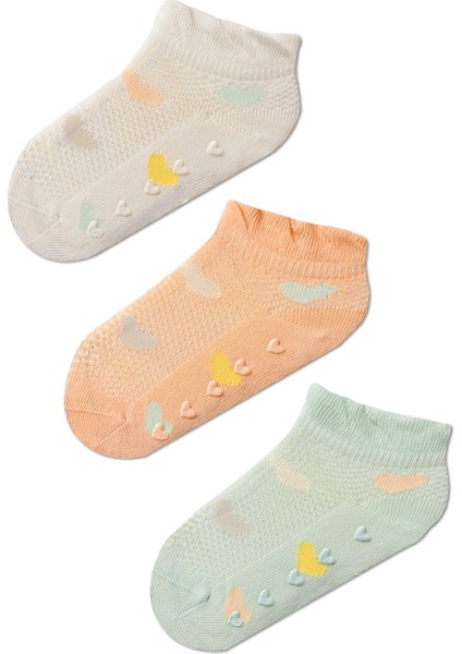 Kız Çocuk Kalp Desenli İçi Hava Alan 3'lü Patik Çorap fırsatları