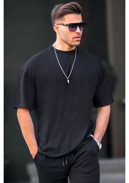 Erkek Siyah Oversize Fit Basic T-Shirt 6066