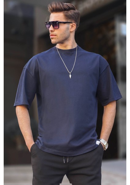 Erkek Lacivert Oversize Fit Basic T-Shirt 6066
