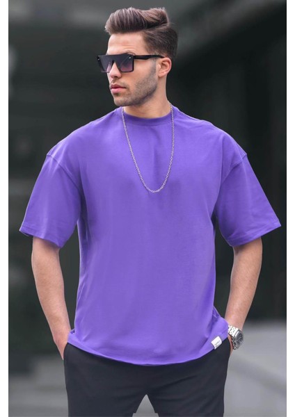 Erkek Mor Oversize Fit Basic T-Shirt 6066