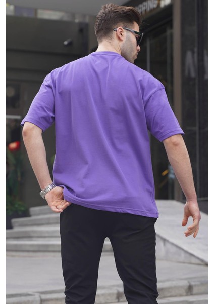 Erkek Mor Oversize Fit Basic T-Shirt 6066