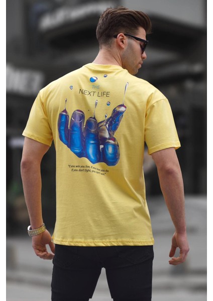 Sarı Sırt Baskılı Regular Fit Erkek Tişört 6121