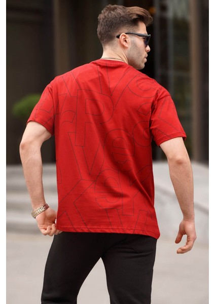 Erkek Bordo Harf Desenli Bisiklet Yaka T-Shirt 6061 fiyatları