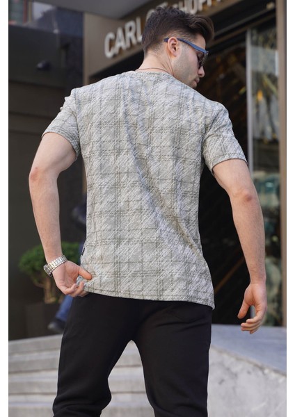 Mint Yeşili Desenli Bisiklet Yaka Erkek T-Shirt 6070 fiyatları