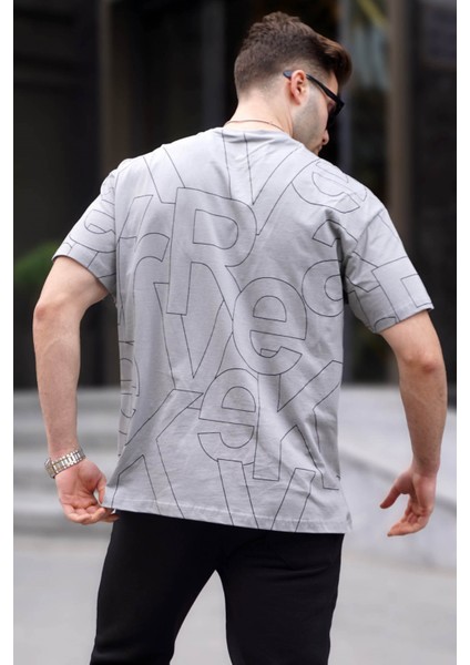 Erkek Boyalı Gri Harf Desenli Bisiklet Yaka T-Shirt 6061 fiyatları
