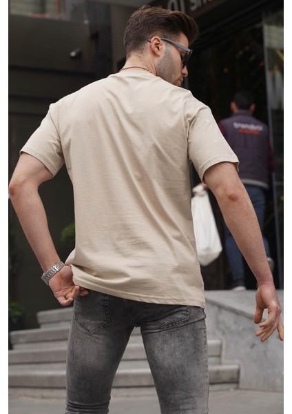 Bisiklet Yaka Regular Fit Bej Desenli Erkek Tişört 6115 fiyatları