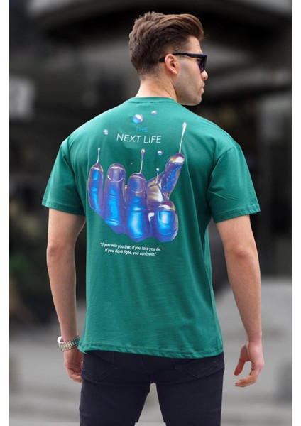 Koyu Yeşil Sırt Baskılı Regular Fit Erkek Tişört 6121