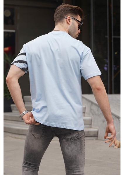 Mavi Desenli Over Fit Erkek Tişört 6116
