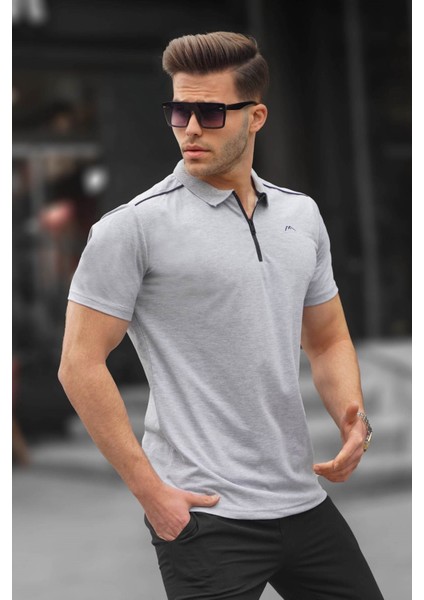 Erkek Grimelanj Basic Fermuarlı Polo Tişört 6076