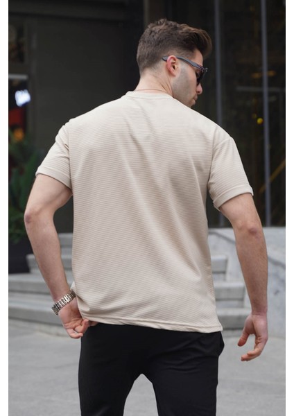 Bej Likralı Basic Erkek Tişört 6060 fiyatları