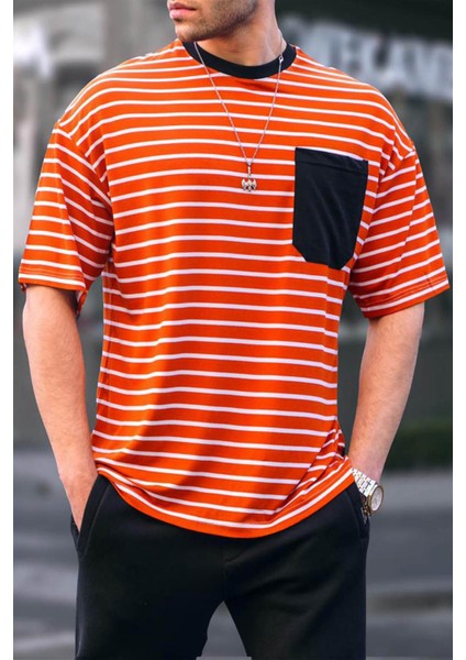Erkek Turuncu Çizgili Basic Tişört 6084 modelleri