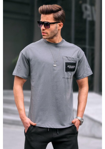Füme Bisiklet Yaka Cep Detaylı Tişört 6091