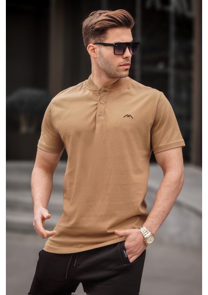 Kapuçino Rengi Hakim Yaka Erkek Tişört 6067