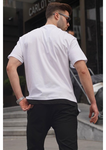 Beyaz Parçalı Basic Erkek Tişört 6090 fiyatları
