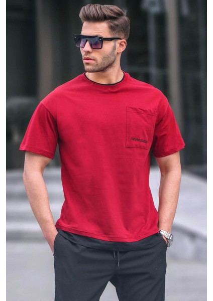 Bordo Parçalı Basic Erkek Tişört 6090