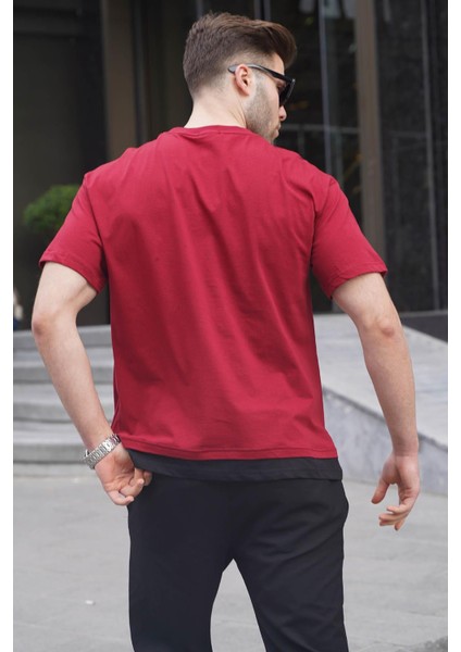 Bordo Parçalı Basic Erkek Tişört 6090 fiyatları