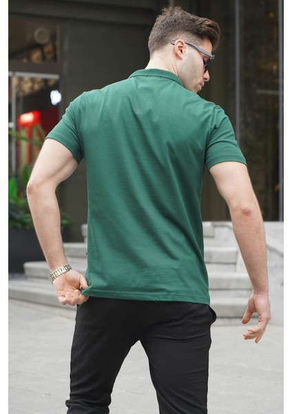 Erkek Koyu Yeşil Basic Fermuarlı Polo Tişört 6076