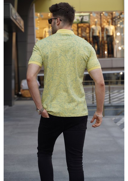 Sarı Desenli Polo Yaka Tişört 5876