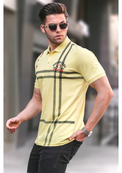 Sarı Desenli Polo Yaka Erkek Tişört 5872
