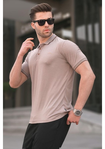 Bej Nakışlı Regular Fit Erkek Polo Yaka Tişört 6108