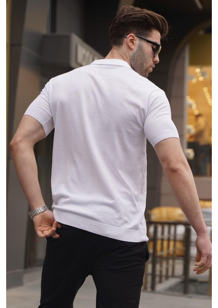 Desenli Triko Beyaz Polo Yaka Tişört 6357 fiyatları