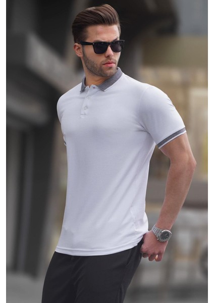 Beyaz Regular Fit Erkek Polo Yaka Tişört 6105