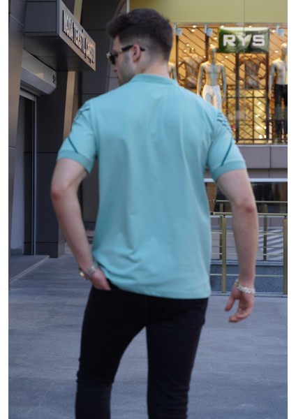 Mint Yeşili Desenli Polo Yaka Tişört 5870