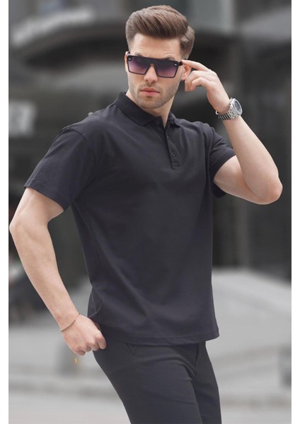 Siyah Polo Yaka Basic Erkek Tişört 6126