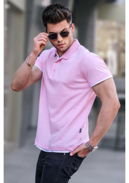 Pembe Basic Polo Yaka Tişört 5885