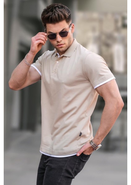 Bej Basic Polo Yaka Tişört 5885