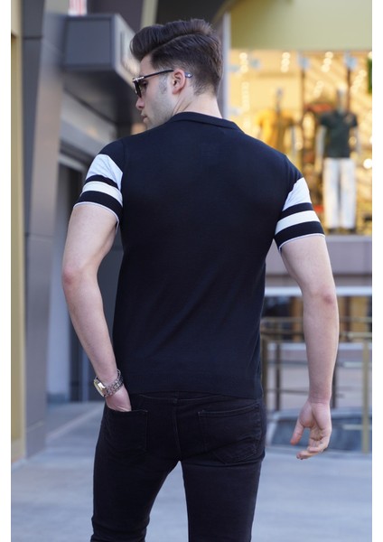 Erkek Siyah Polo Yaka Fermuarlı Tişört 5730