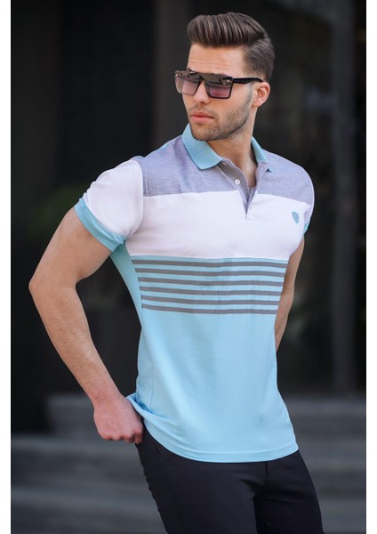 Erkek Mavi Polo Yaka Çizgili Tişört 5865