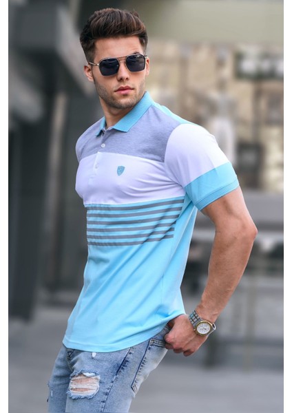 Erkek Mavi Polo Yaka Çizgili Tişört 5865