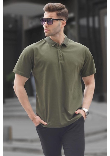 Haki Yeşili Polo Yaka Basic Erkek Tişört 6126