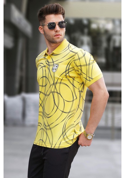 Sarı Desenli Polo Yaka Tişört 5873