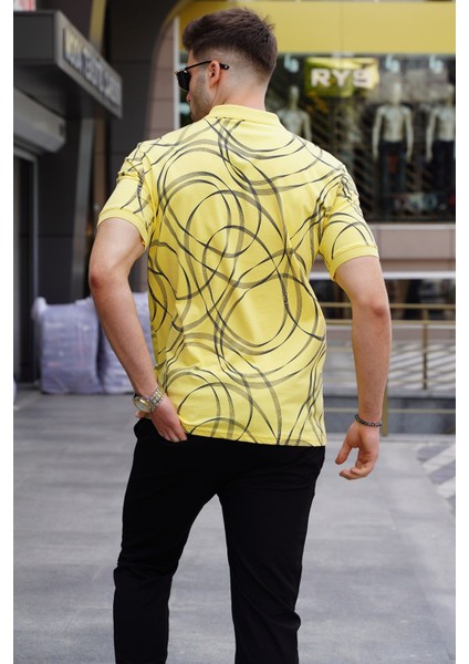 Sarı Desenli Polo Yaka Tişört 5873