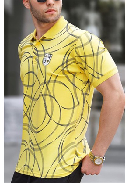 Sarı Desenli Polo Yaka Tişört 5873