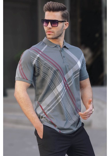 Füme Desenli Polo Yaka Erkek Tişört 6079