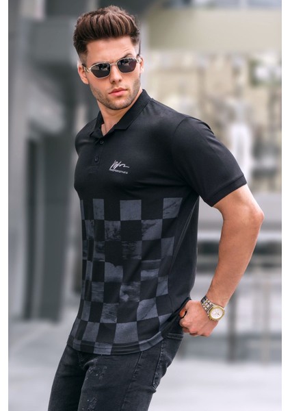 Siyah Desenli Erkek Polo Yaka Tişört 5871