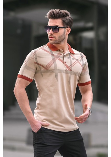 Bej Desenli Polo Yaka Erkek Tişört 6080