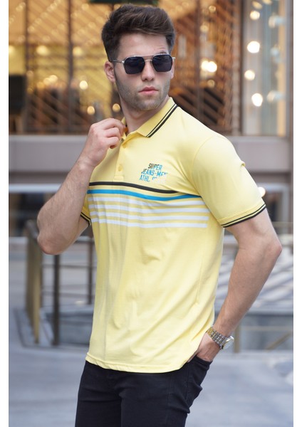 Sarı Çizgili Polo Yaka Tişört 5869