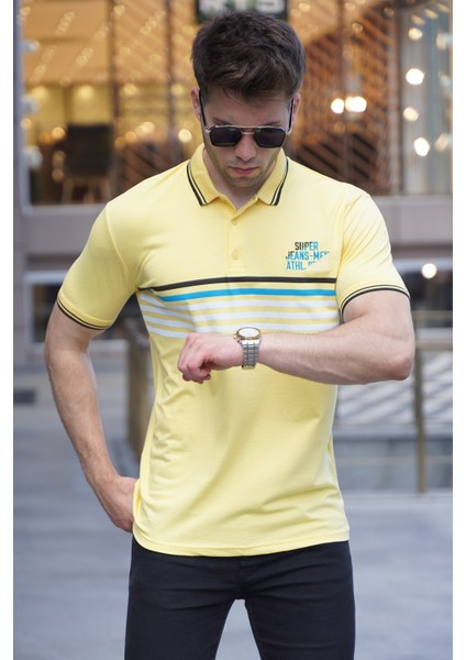 Sarı Çizgili Polo Yaka Tişört 5869