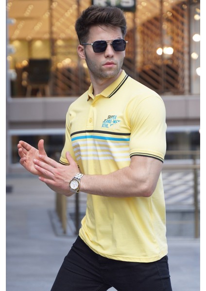 Sarı Çizgili Polo Yaka Tişört 5869