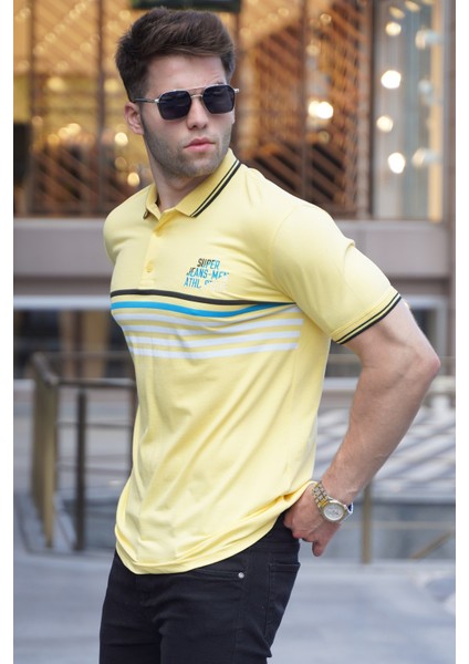 Sarı Çizgili Polo Yaka Tişört 5869
