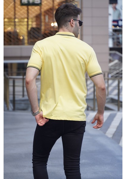 Sarı Çizgili Polo Yaka Tişört 5869